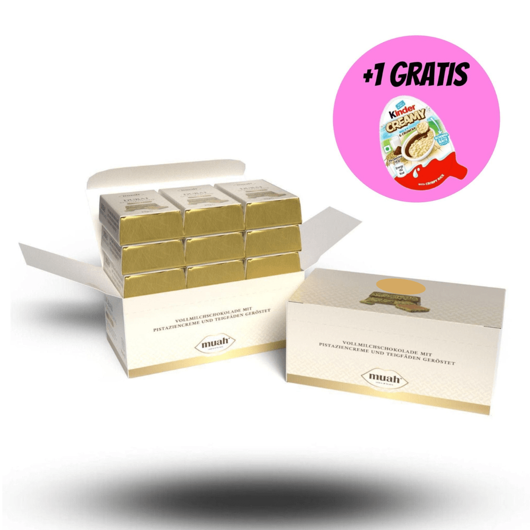 Muah 24x Muah Schokolade à la Dubai 29g + Gratis Kinder Creamy