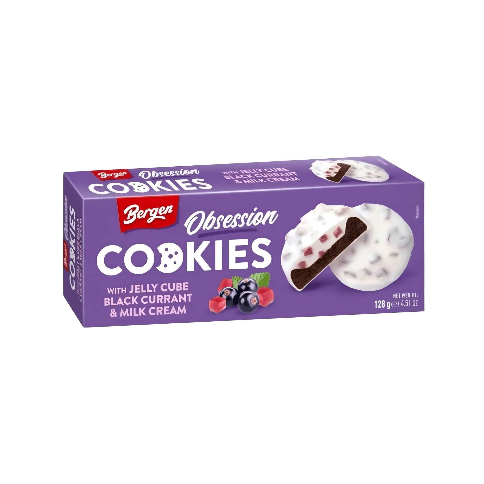 Bergen Jelly Cube Black Currant & Milk Cream 128g Bergen - Cookies 128g (versch. Sorten)