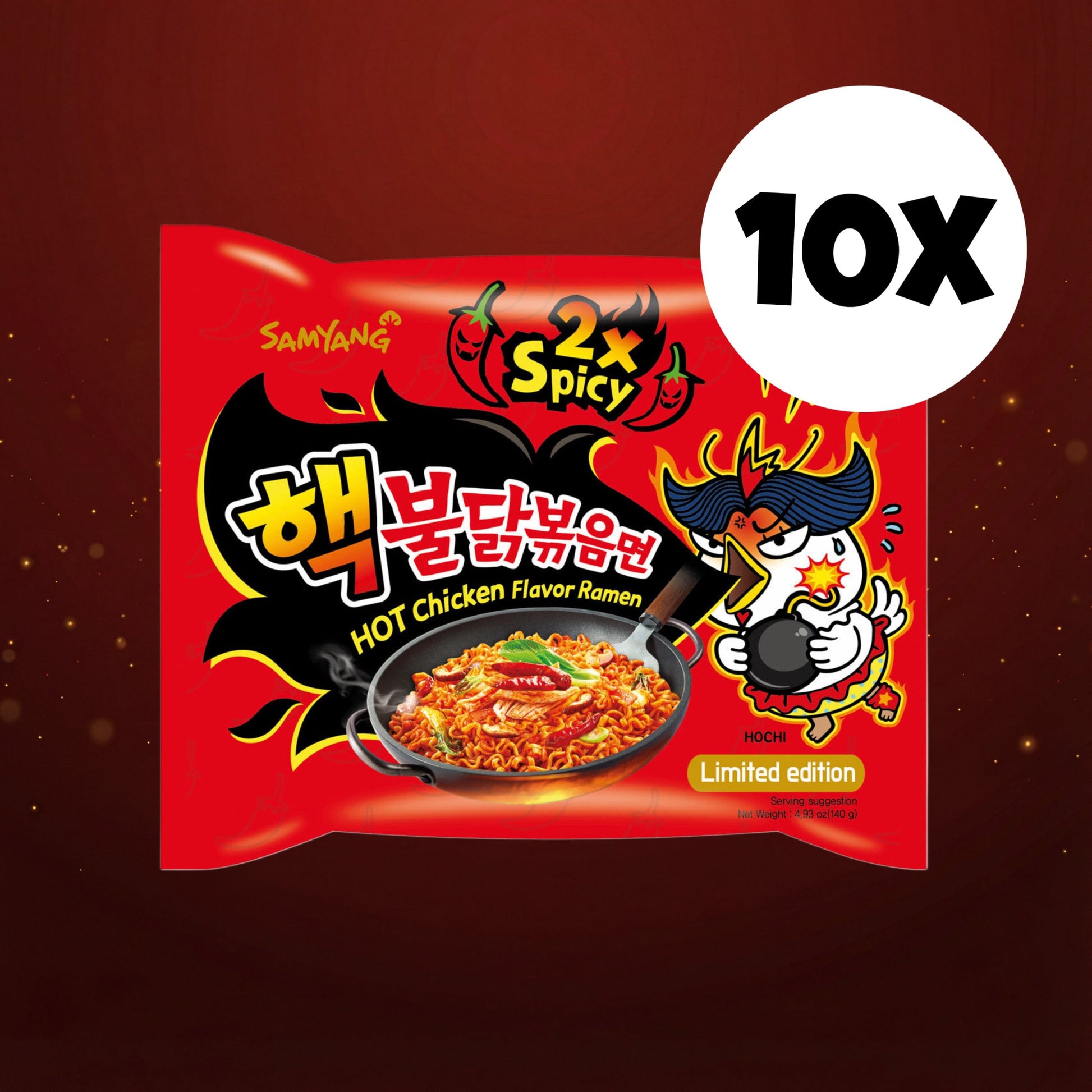 SamYang 10er-Set Samyang - Buldak 2x Spicy Hot Chicken 140g (Haltbarkeitsdatum 17.12.2025)