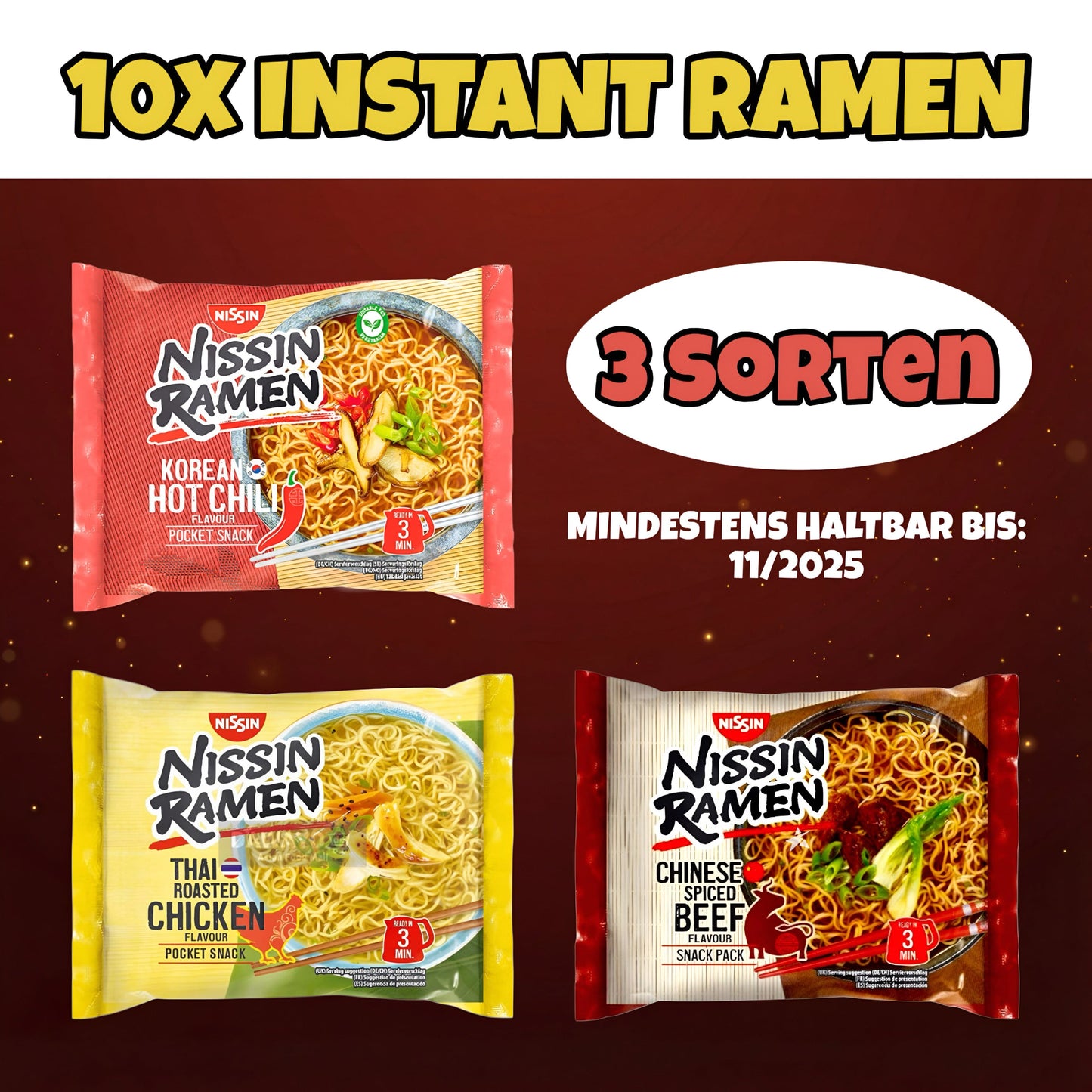 Nissin 10x Nissin Instant-Ramen 65,2g (MHD) in versch. Sorten