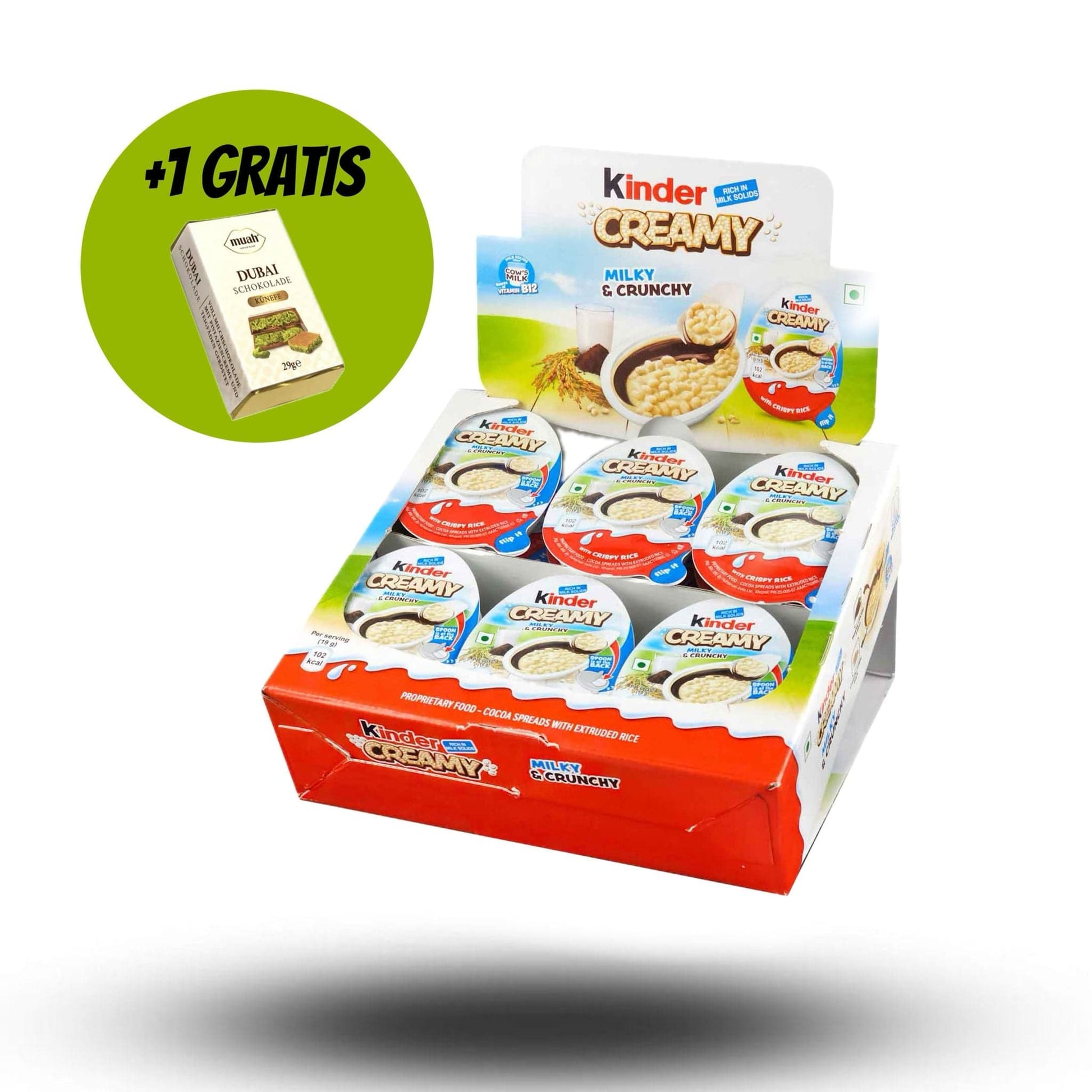 Kinder 24x Kinder Creamy 19g + gratis Muah Dubai Schokolade 21g