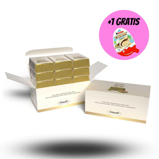 Muah 24x Muah Schokolade à la Dubai 21g + Gratis Kinder Creamy