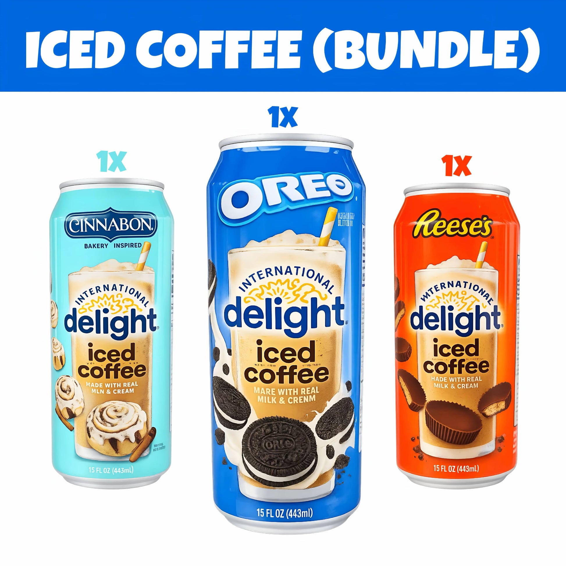 CandyPeak 3x International Delight Iced Coffee Bundle 443ml (Oreo/Reese‘s/Cinnabon)