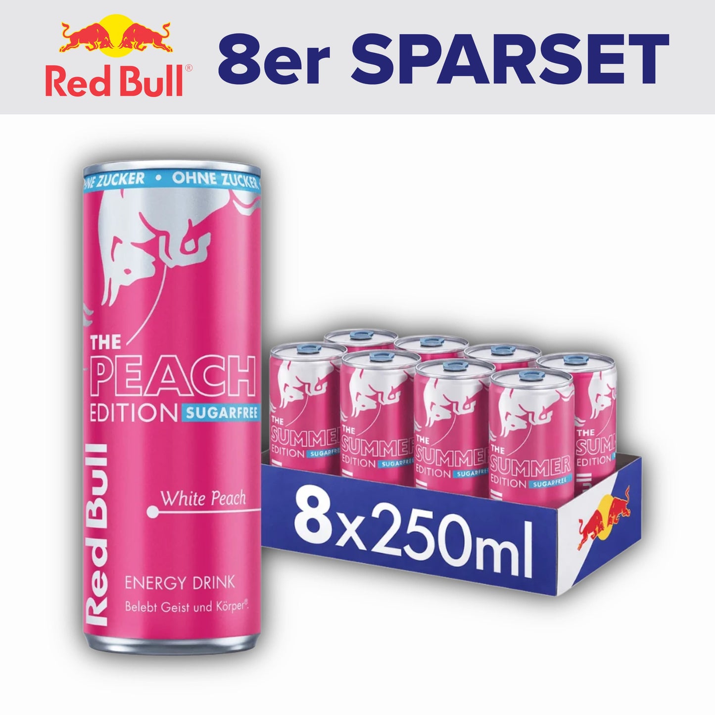 RedBull 8x White Peach Sugarfree 250ml 8x RedBull 250ml Sparset (versch. Sorten)