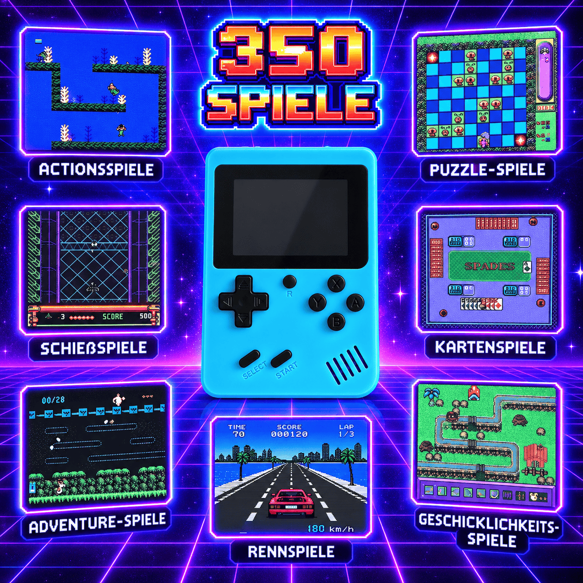 Retro Konsole mit 350 Spielen integriert (Adventure/Action/Rennen/Puzzle uvm.)