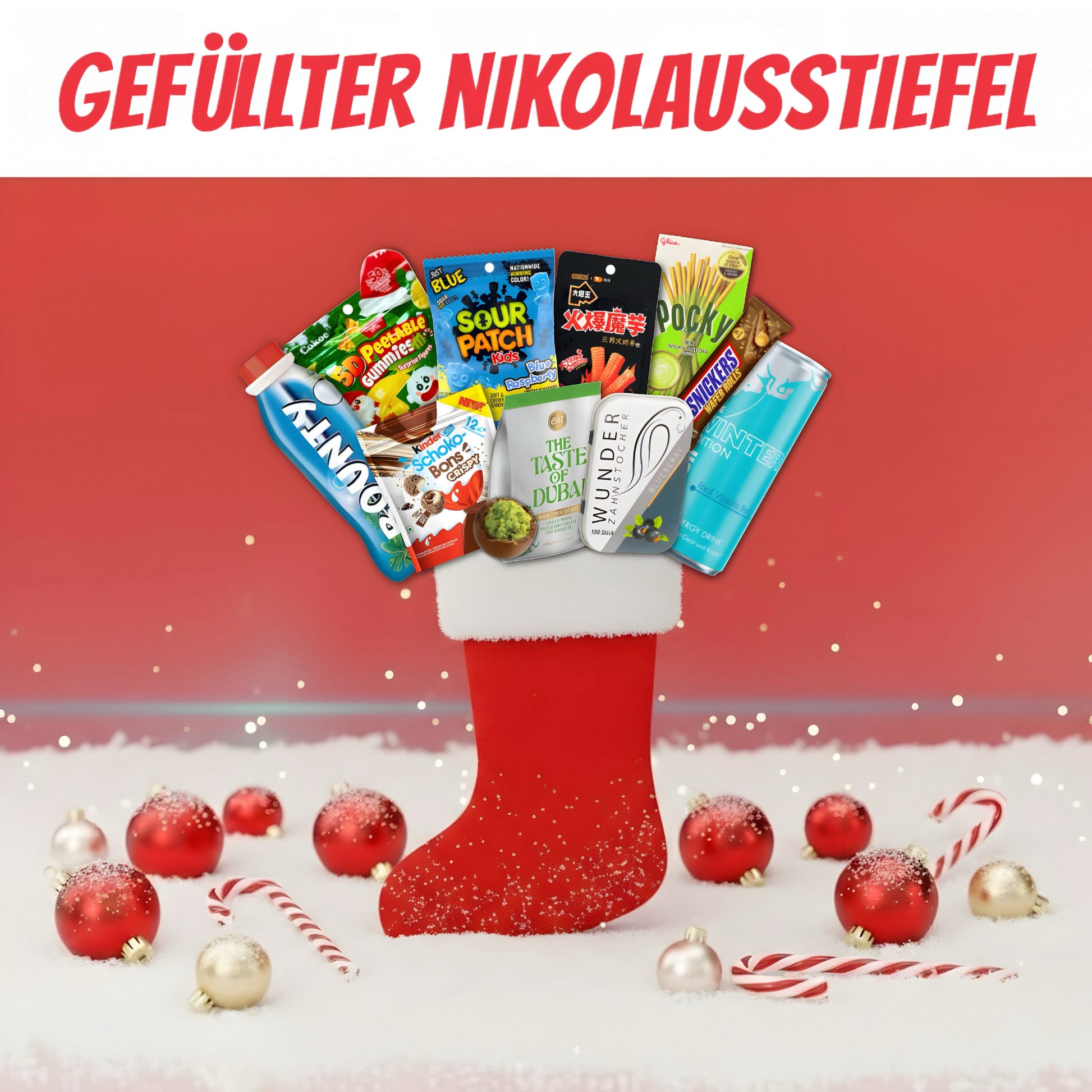 CandyPeak Alt-Genug-Stiefel Gefüllter Nikolausstiefel (12 Süßigkeiten aus aller Welt)