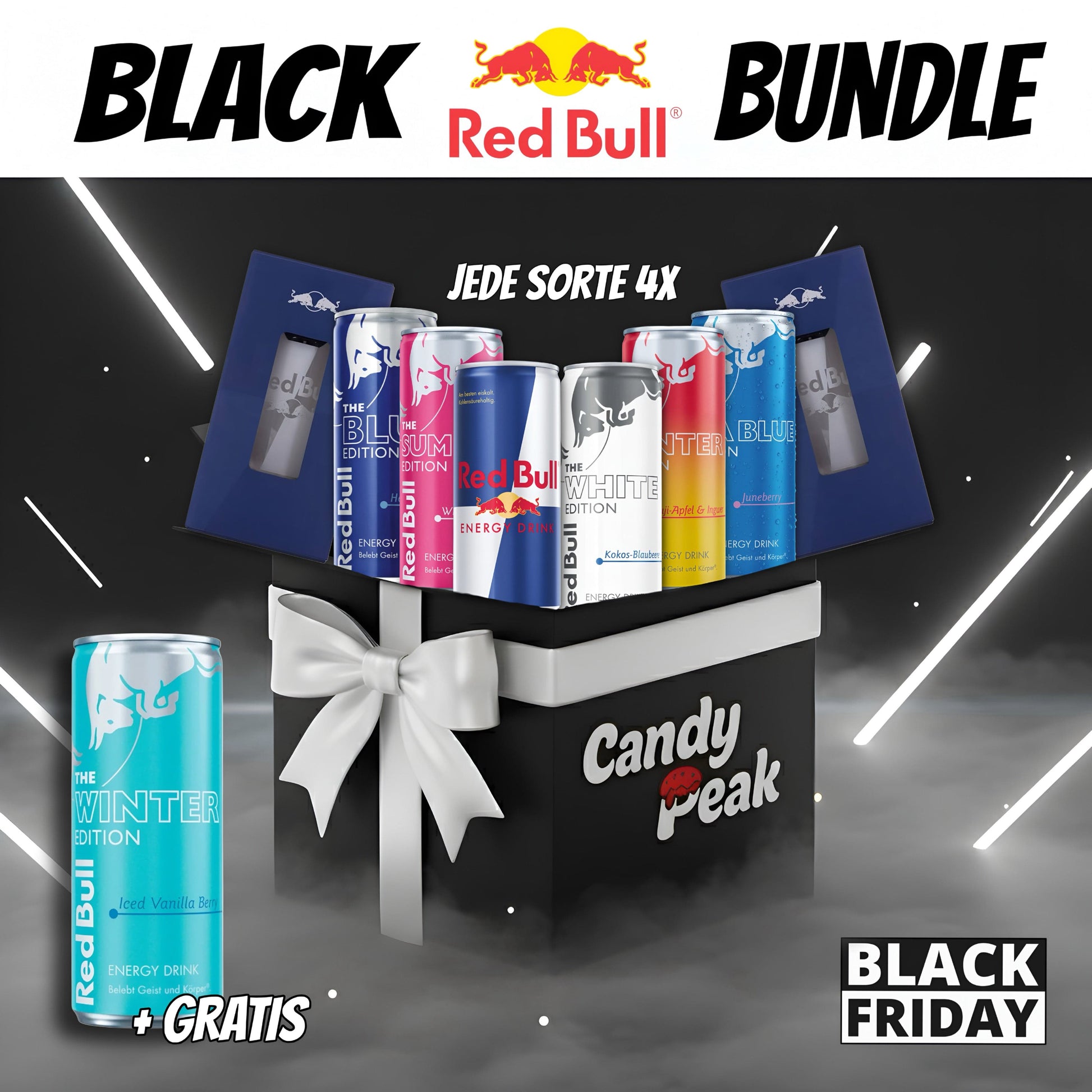 CandyPeak Black RedBull Bundle (2x RedBull Glas, 4x6 versch. RedBull 250ml)
