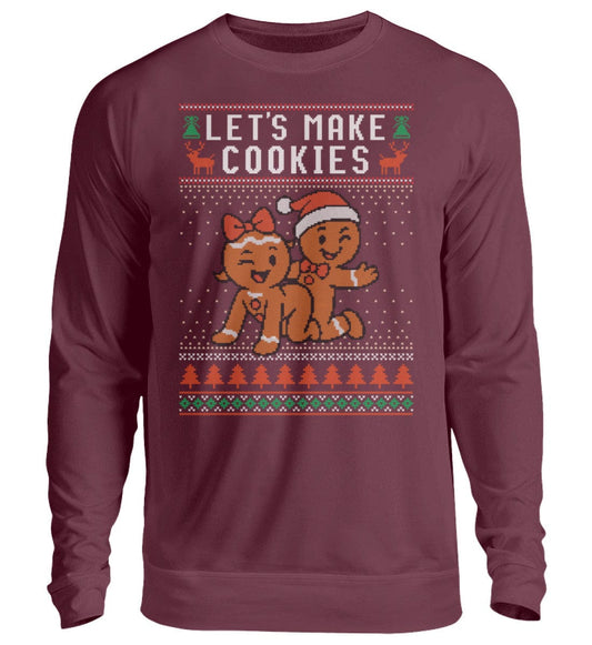 Shirtee Unisex Sweatshirt Burgundy / XS UGLY SWEATER „Let's make cookies“  - Unisex Pullover