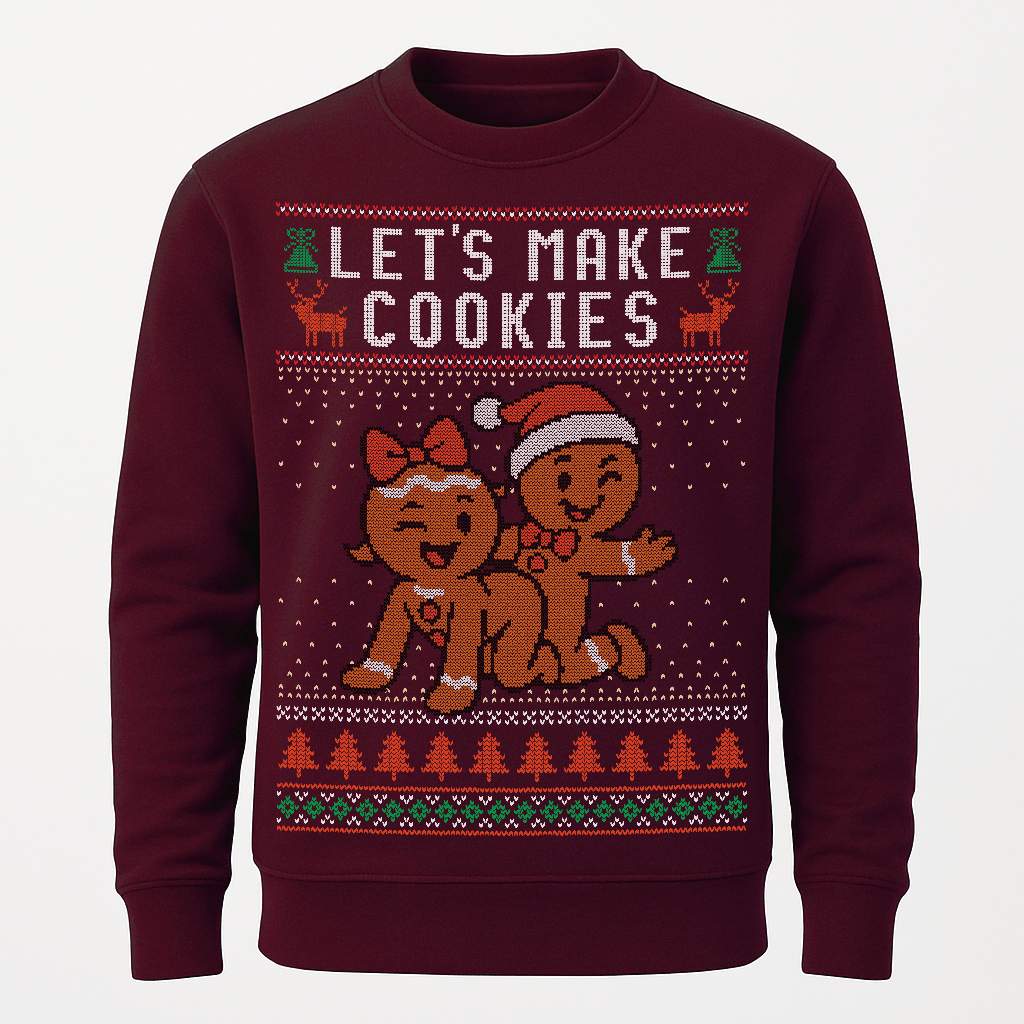 Shirtee Unisex Sweatshirt Burgundy / XS UGLY SWEATER „Let's make cookies“  - Unisex Pullover