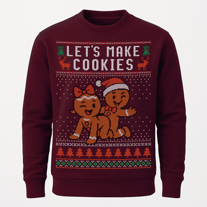 Shirtee Unisex Sweatshirt Burgundy / XS UGLY SWEATER „Let's make cookies“  - Unisex Pullover