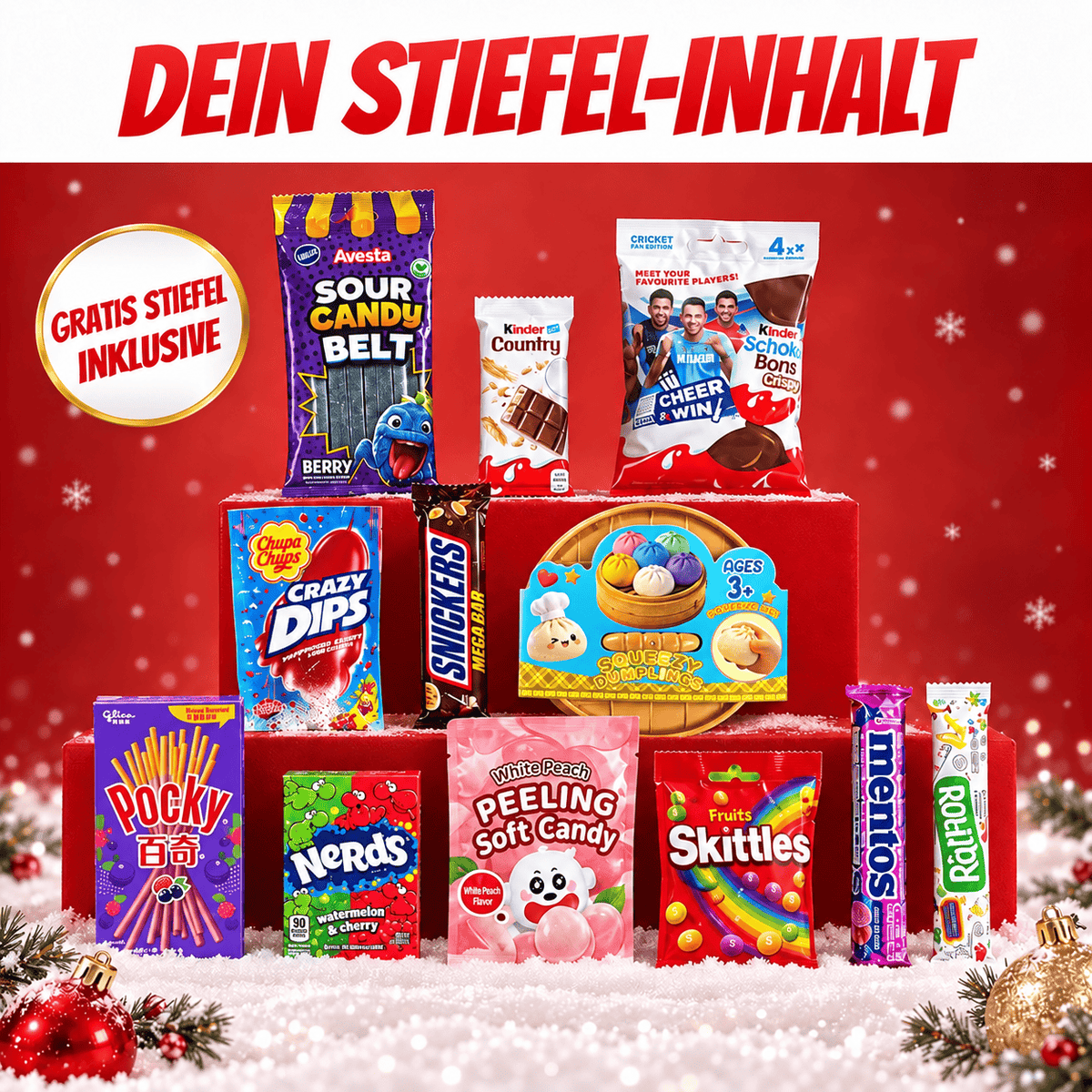 CandyPeak Kids-Stiefel Gefüllter Nikolausstiefel 2026 (12 Artikel aus aller Welt)