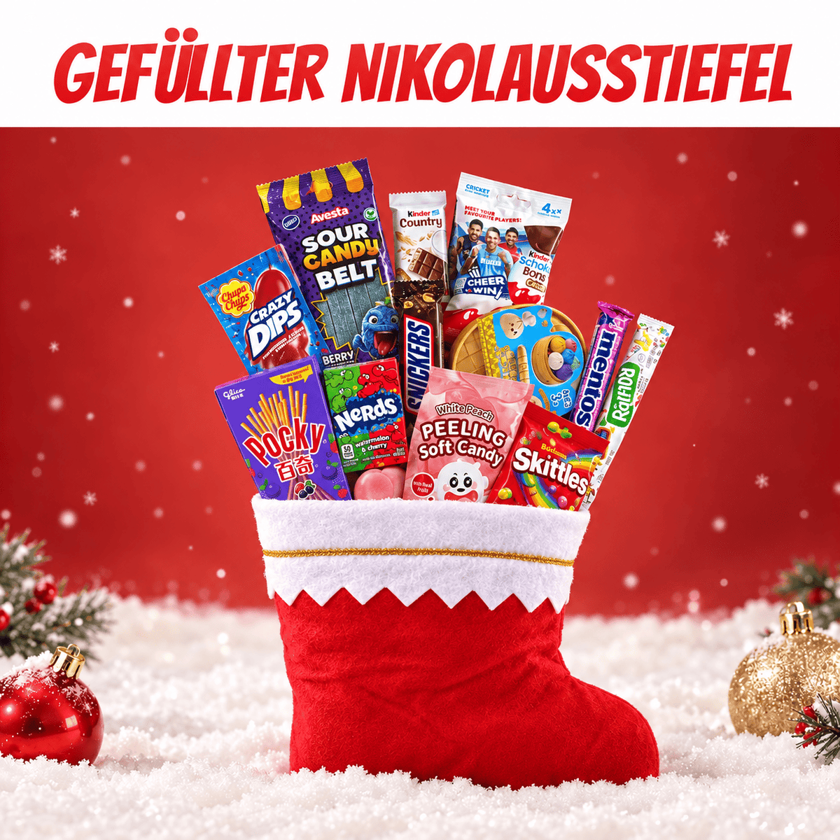 CandyPeak Kids-Stiefel Gefüllter Nikolausstiefel 2026 (12 Artikel aus aller Welt)