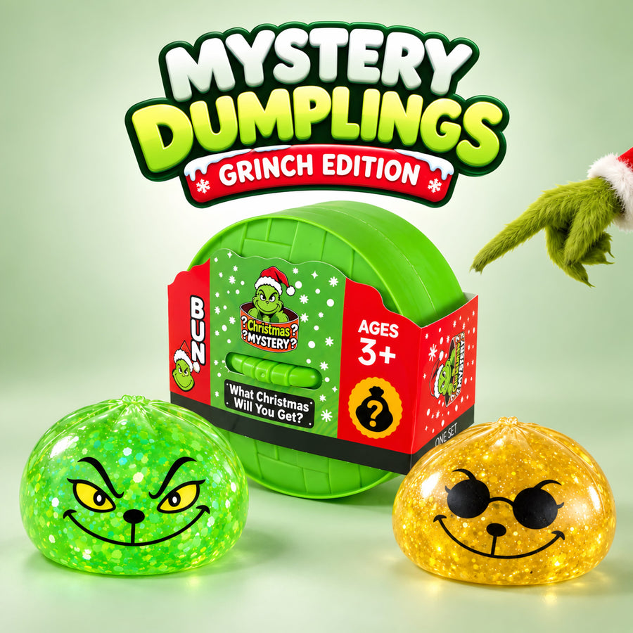 Mystery Squishy Dumplings (Grinch Edition), Anti Stress Spielzeug, 100% Glitter Edition garantiert
