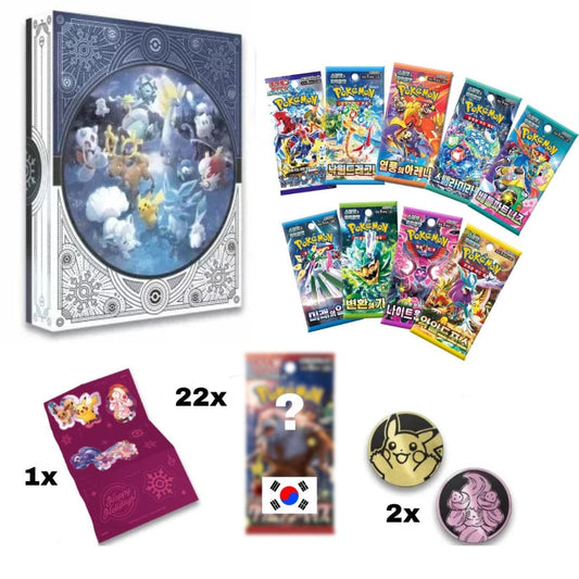 Pokemon Pokémon Sammelkarten Adventskalender (22x Koreanische Booster, 2x Pokémon Münzen, Limitierte Sticker)