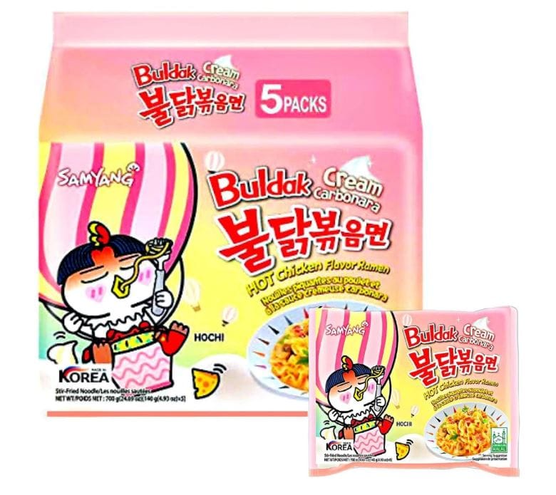 SamYang Samyang Buldak Cream Carbonara 5×130 g – Koreanische Instant-Nudeln cremig & scharf | Buldak Fire Noodles (MHD 27.10.2025)