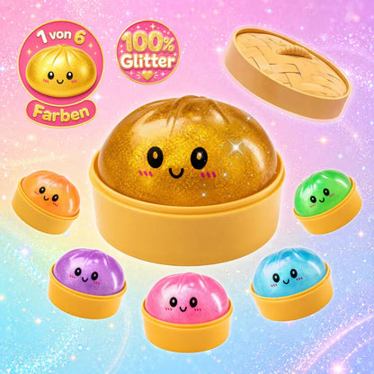 CandyPeak Squishy Squeeze Dumpling Buns - 100% Glitter Dumpling garantiert, Anti Stress Spielzeug 10cm (zufällige Farbe)
