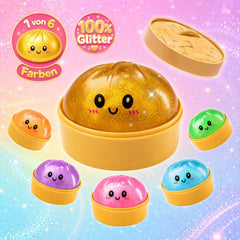 CandyPeak Squishy Squeeze Dumpling Buns - 100% Glitter Dumpling garantiert, Anti Stress Spielzeug 10cm (zufällige Farbe)
