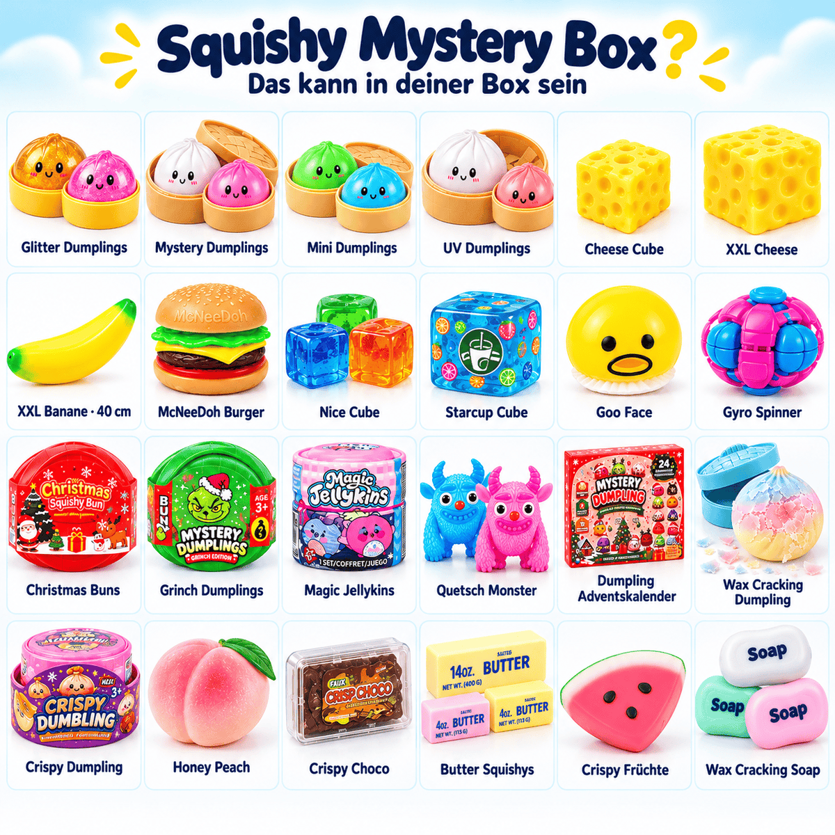 CandyPeak Squishy Squeeze Mystery Trend Box mit den beliebtesten Squishy Produkten (versch. Varianten)