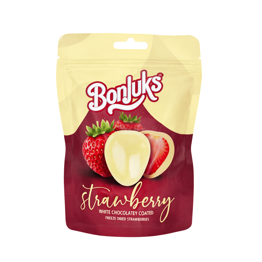 Bonjuks White Chocolate 80g Bonjuks - Gefriergetrocknete Erdbeeren im Schokomantel 80g (versch. Sorten)