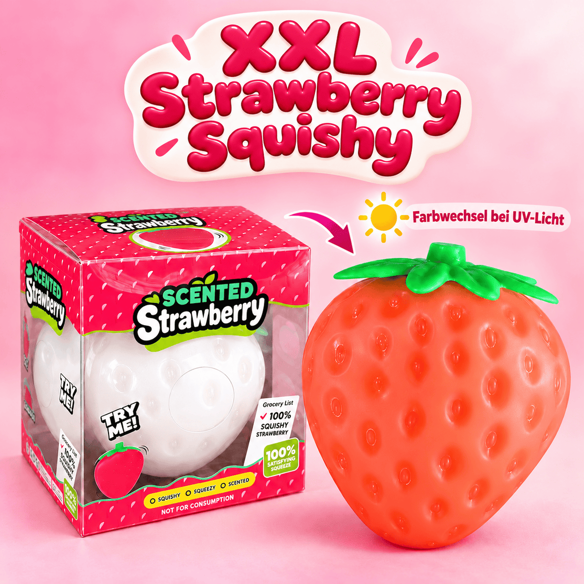 CandyPeak XXL Scented Strawberry Squishy 12,5cm (wechselt Farbe bei UV-Licht)