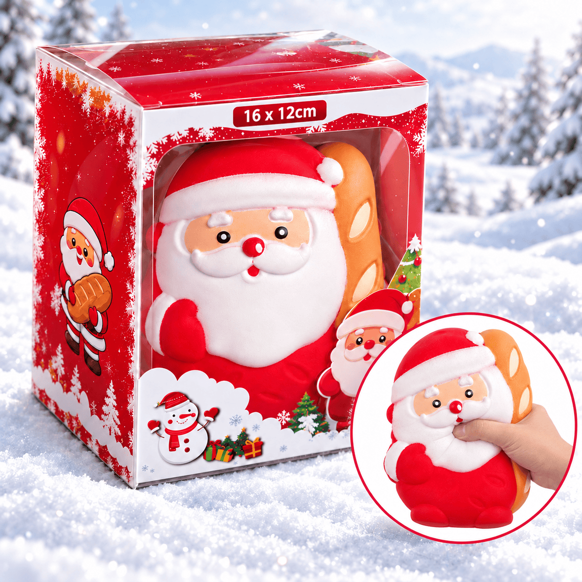 CandyPeak XXL Squishy Santa Claus Baguette (16x12 cm) – Weihnachtsmann Stressball